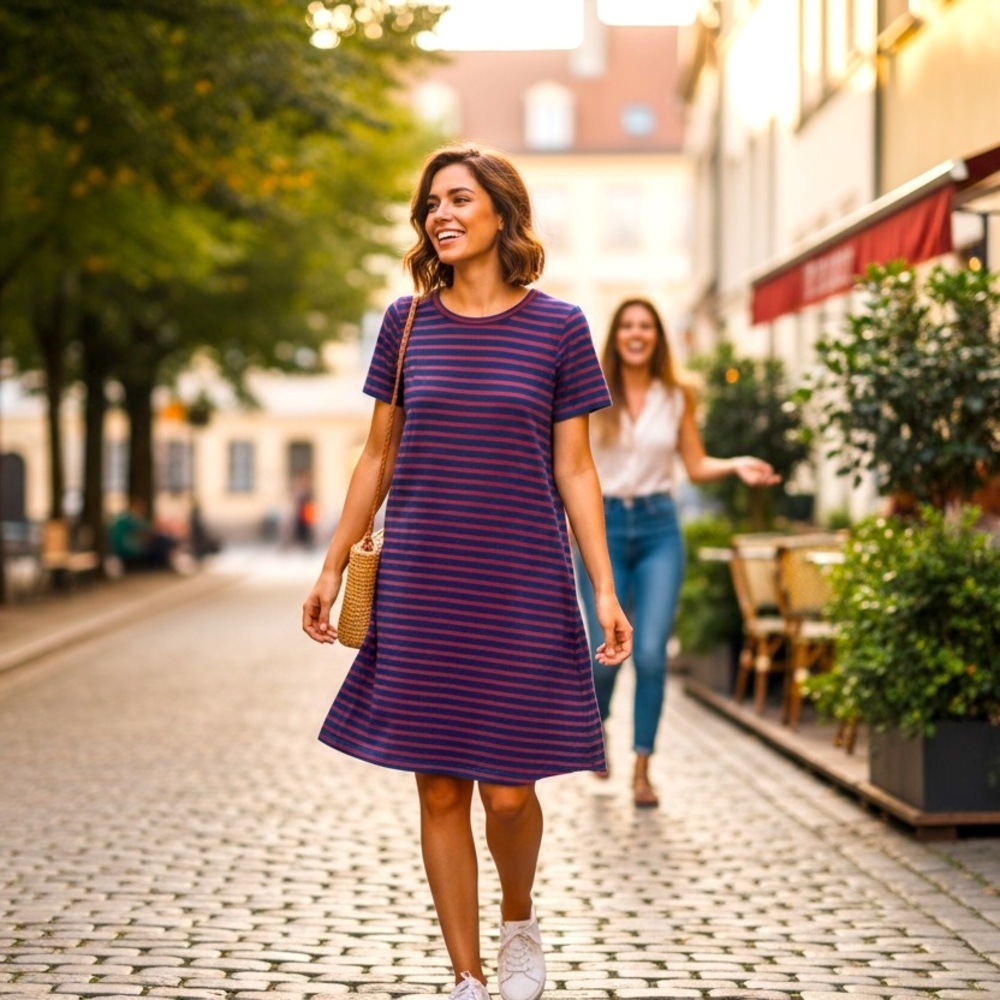 Sonnet James Blue Orange Striped Play T-Shirt Dress
